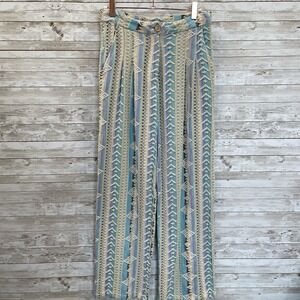 En Creme Womens M Pants Blue Purple Wide Leg Embroidered Beachy Boho 100% Cotton